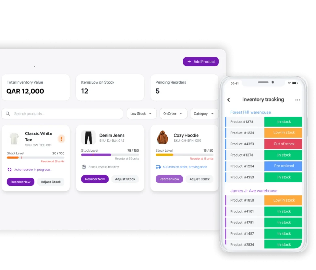 dashboard and a mobile interface for an inventory tracking system