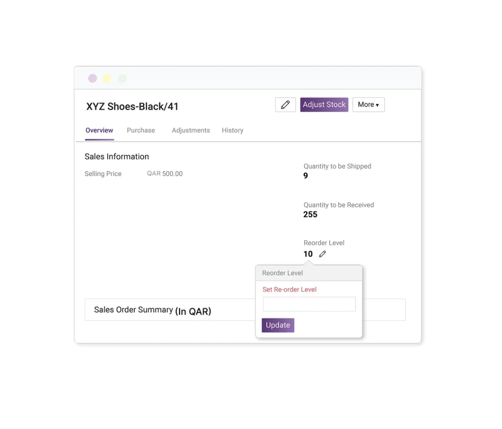 an inventory management dashbaord