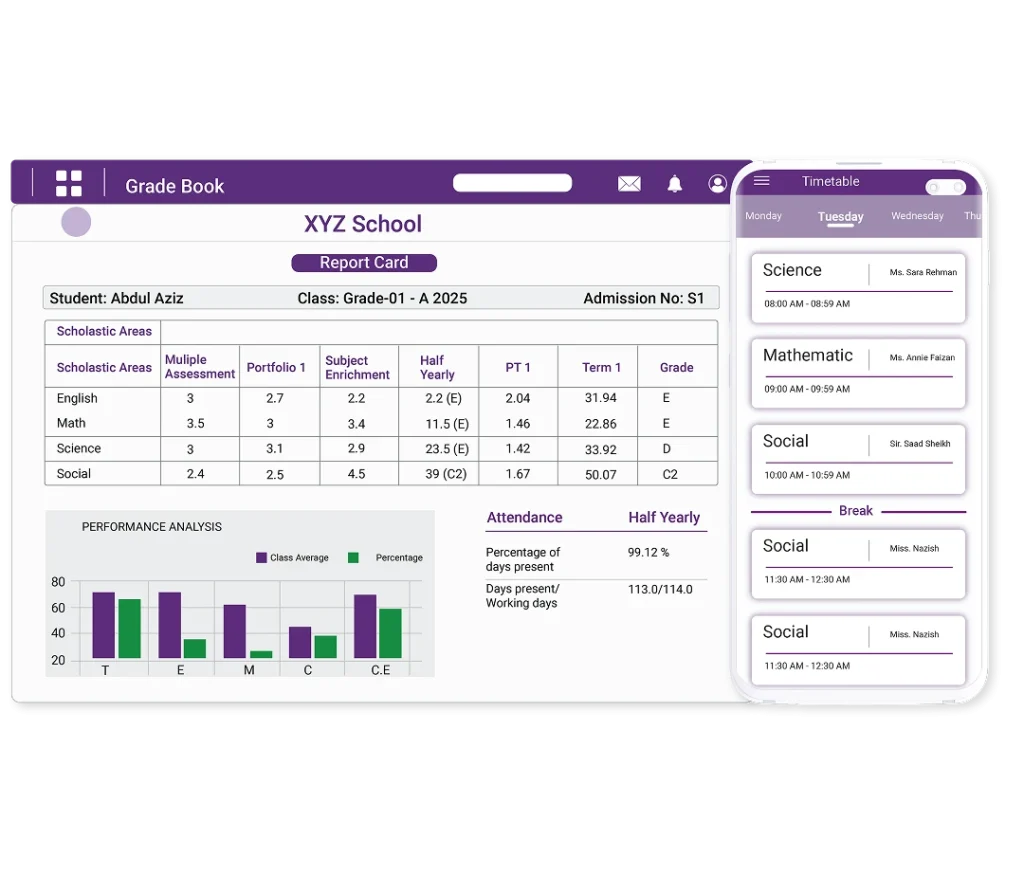 a user interface concept for a school management system