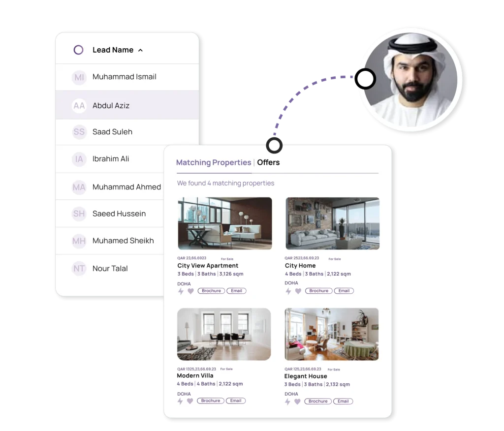A UI design concept for a real estate application or software platform.