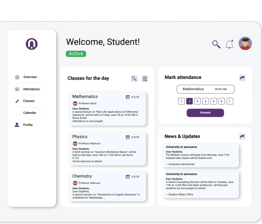 a student dashboard from an application